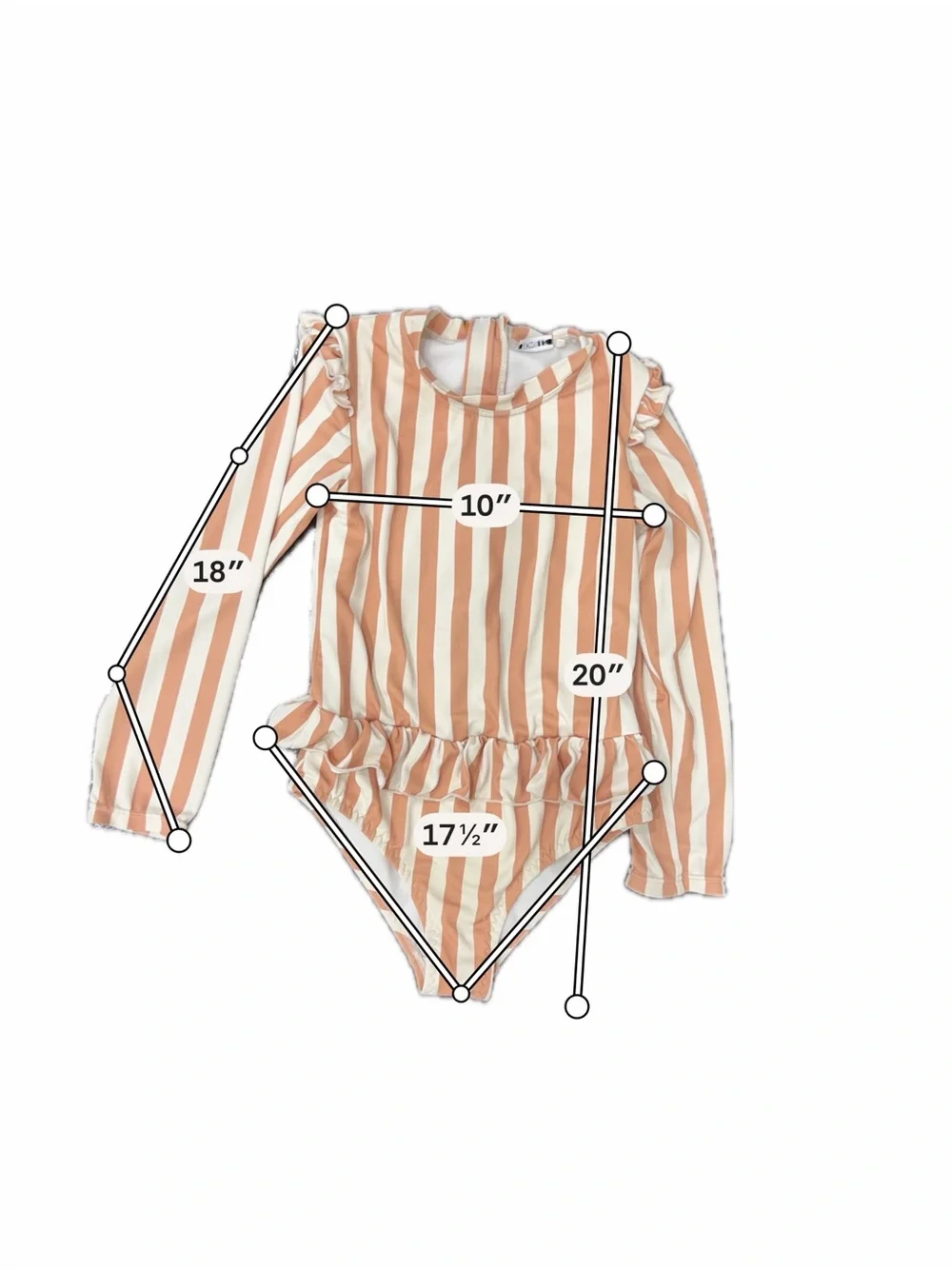 HOMILLE Peach Cream Stripe Ruffle Long Sleeve One Piece Swimsuit